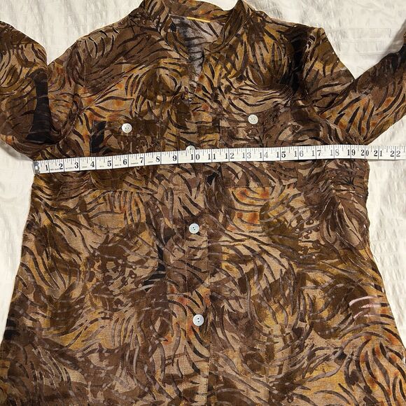 Ruby Rd Blouse Size M Semi Sheer Burnout Floral Tropical Brown Forest Fairy - Picture 9 of 12